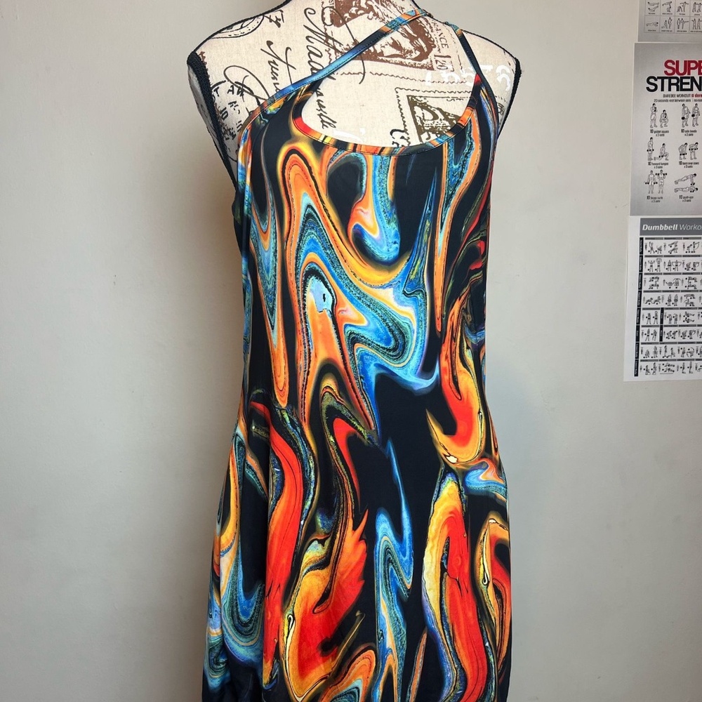 Multi-colored Marble Style Spaghetti Strap Dress